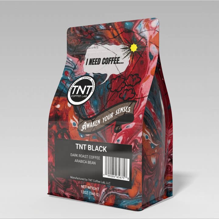 12oz - TNT BACK - DARK Roast Awaken your Senses! for wholesale by TNT Coffee Lab, LLC