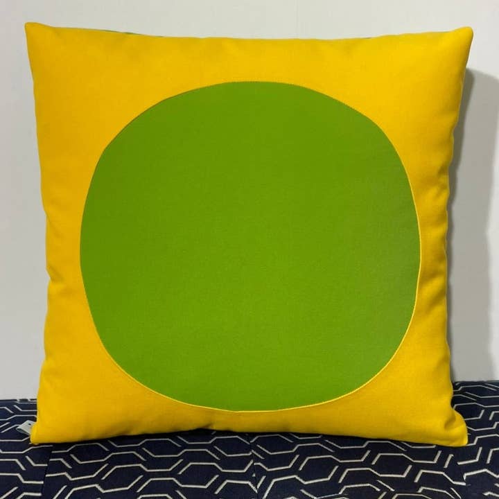 Sunbrella Dot Pillow in Sunflower/Macaw for wholesale by Oblique Studio
