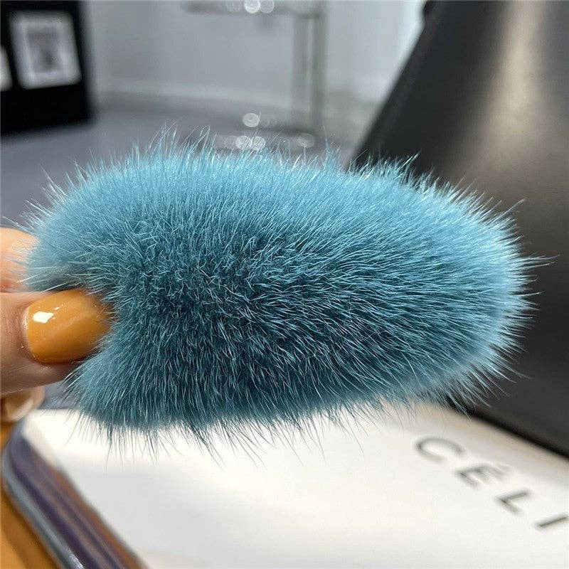 FurDecoration - Wholesale Hair Clip - Women's - Fluffy Mink Fur Hair Clip - Solid Color8