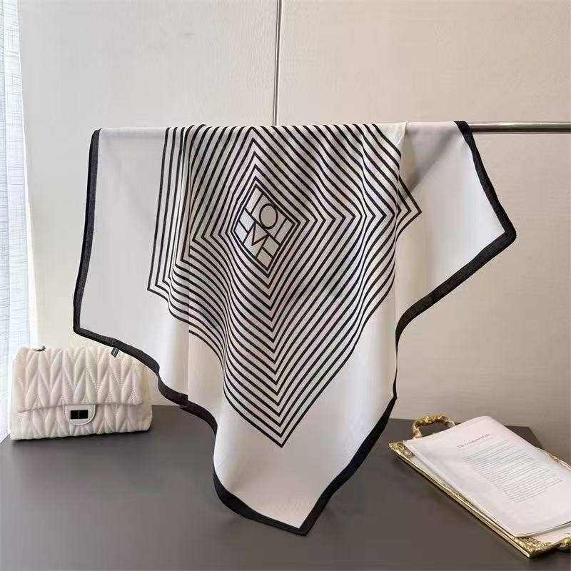 COSMOS - Wholesale Scarf - Women's - Black and White Graphic Scarf Square Modern Style 70x700