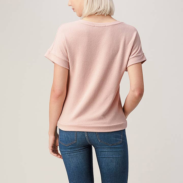 Heimious - Wholesale Knit Top - Women's - Twist Front Short Sleeve Brushed Knit Top, T3567