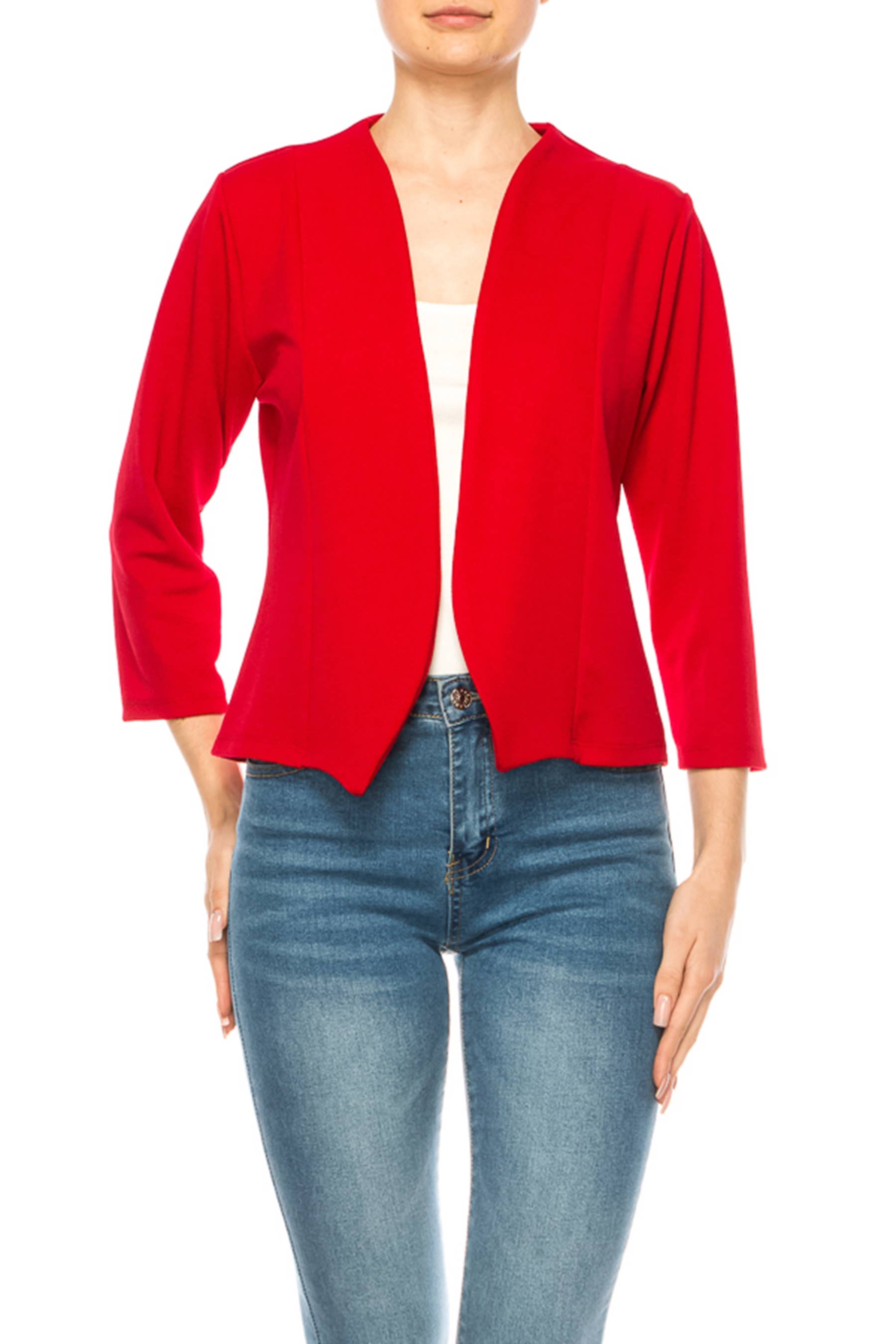 MOA COLLECTION - Wholesale Blazer - Women's - Women's Collarless Blazer 3/4 Sleeves Cardigan16