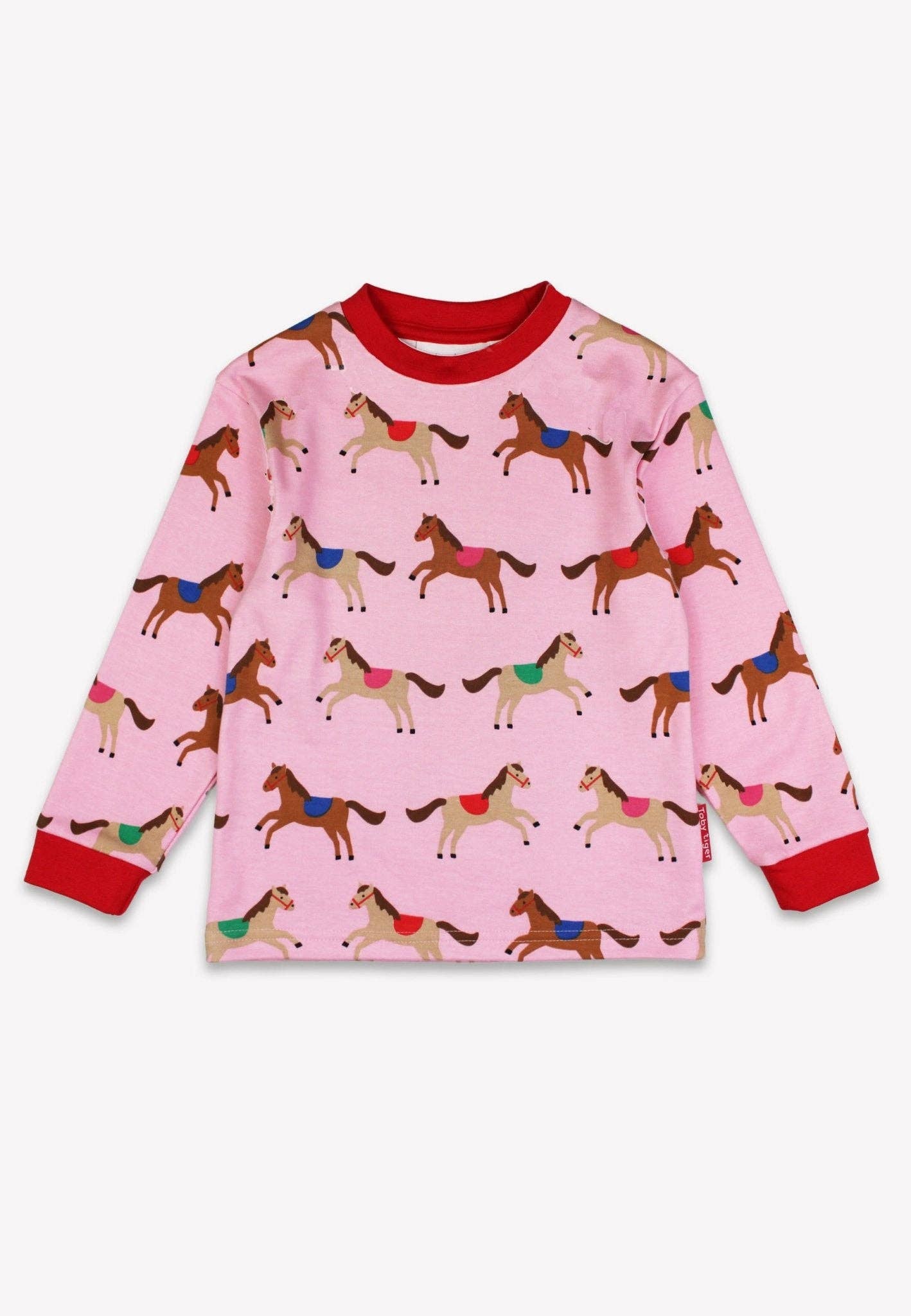 Toby Tiger – wholesale Sleepwear set – Kids – Organic Pink Horse and Pony Print Pyjamas1