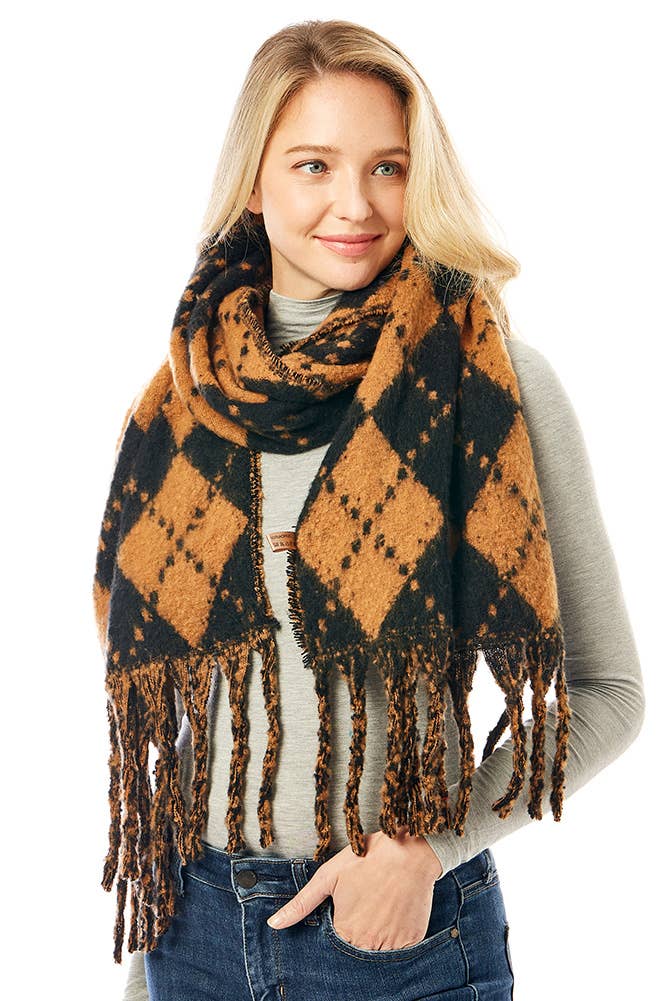 Hana - Vendita all'ingrosso Sciarpa - Donna - Sciarpa invernale con frange oblunghe con stampa Argyle12