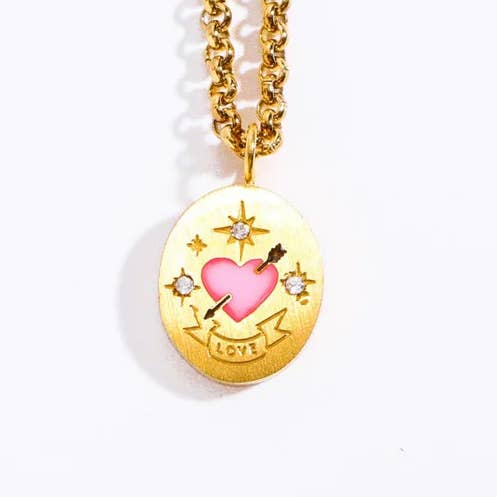 HoopLa - Wholesale Pendant/Charm Necklace - Love Painted Enamel Talisman Necklaces. Engraved. Steel 14
