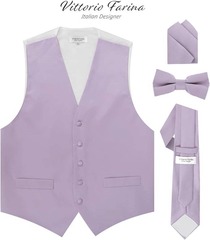 Dubal Brothers - Wholesale Suit Vest - Men's - Vittorio Farina Solid Satin Vest Set (White Back) Var. 01 (Beige-Maize)22