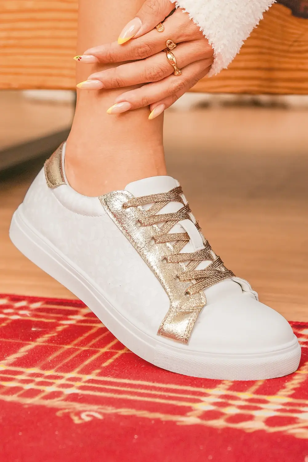 White Leopard Print Glitter Patched PU Leather Lace-up Shoes for wholesale on Faire1