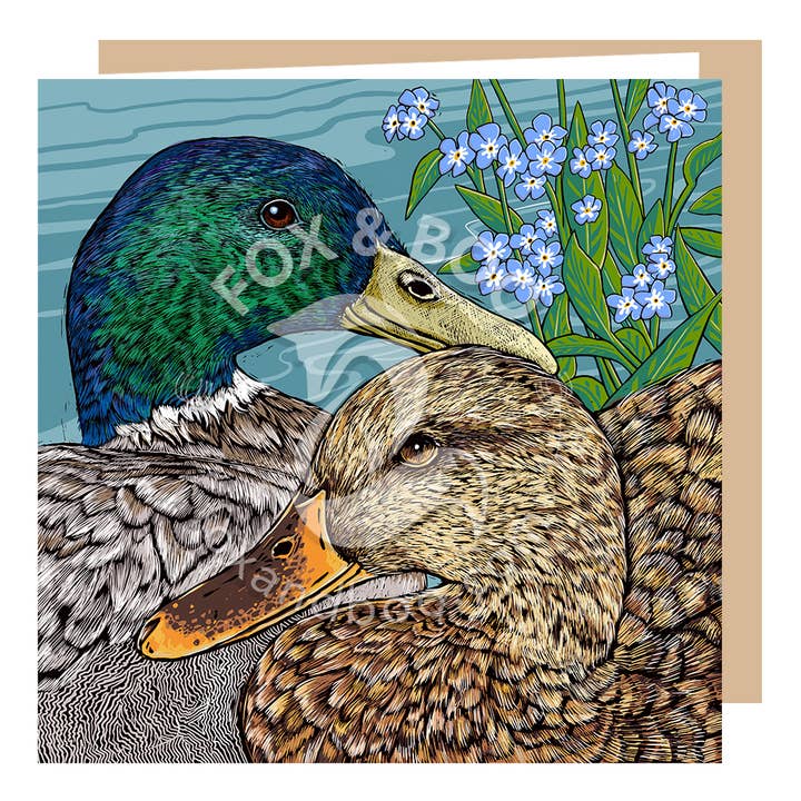 Forget-Me-Not Mallard Greeting Card for wholesale by Fox & Boo