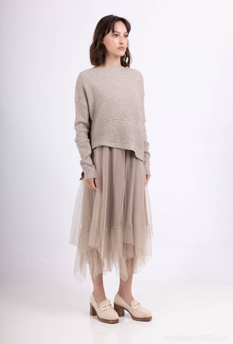 L'Emotion – wholesale Dress – Women's – Striped Textured Sweater Set & Tulle Dress8