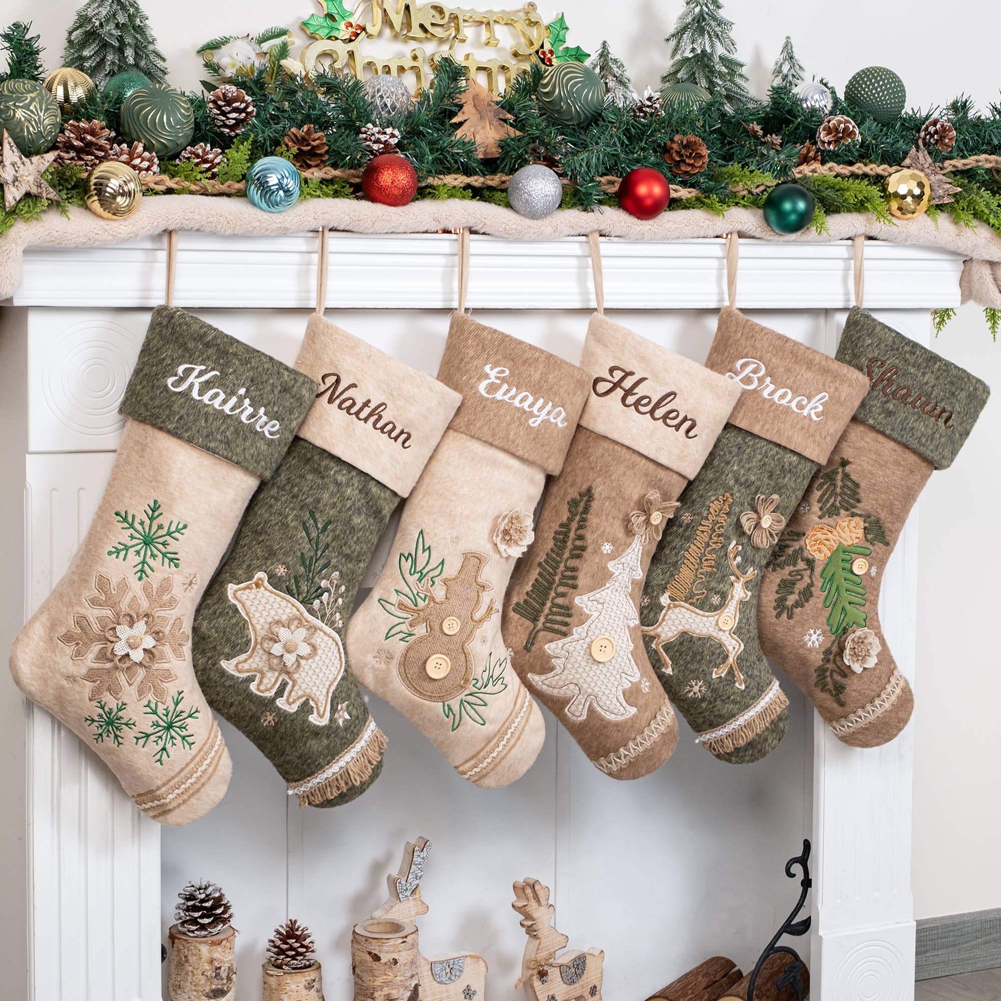 GEXWORLDWIDE - Vente Collants festifs - Nouvelle chaussette de Noël verte et brune forêt9