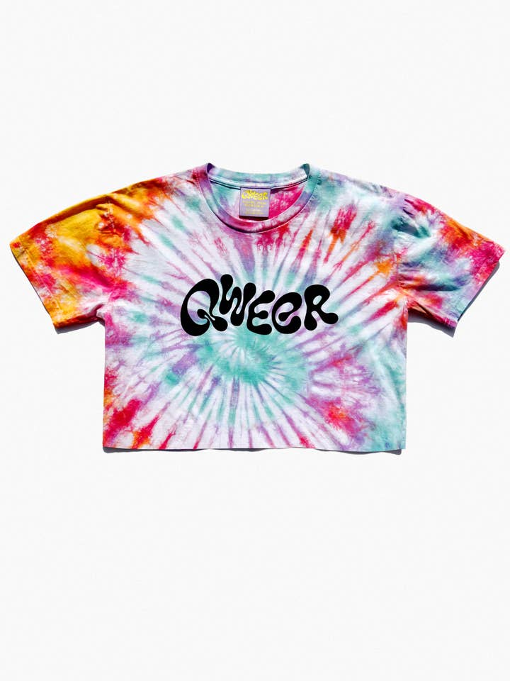 Qweer Hand Tie-Dyed Screen Printed Crop Top for wholesale by Qweer