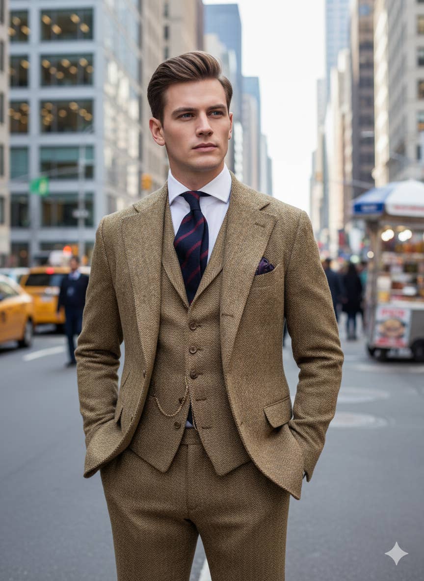 3-Piece Light Brown Tweed Suit for Men | FREE Shipping for wholesale on Faire