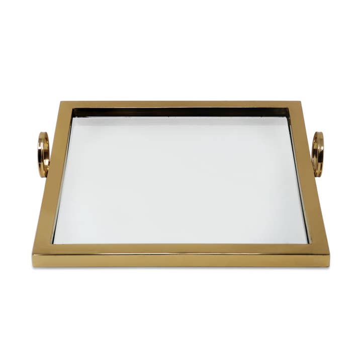 VIVIENCE – Großhandel Deko-Tablett – Großes quadratisches silbernes Spiegeltablett mit Griffen2