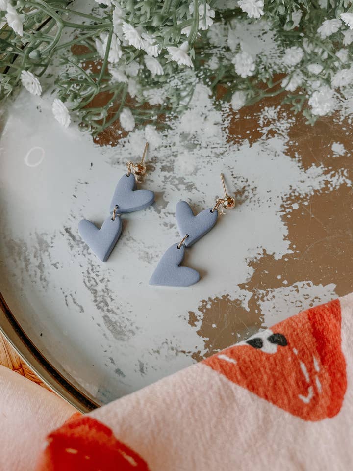 Blue Heart CLAY EARRINGS | Lightweight | Durable for wholesale by River & Rose Co.
