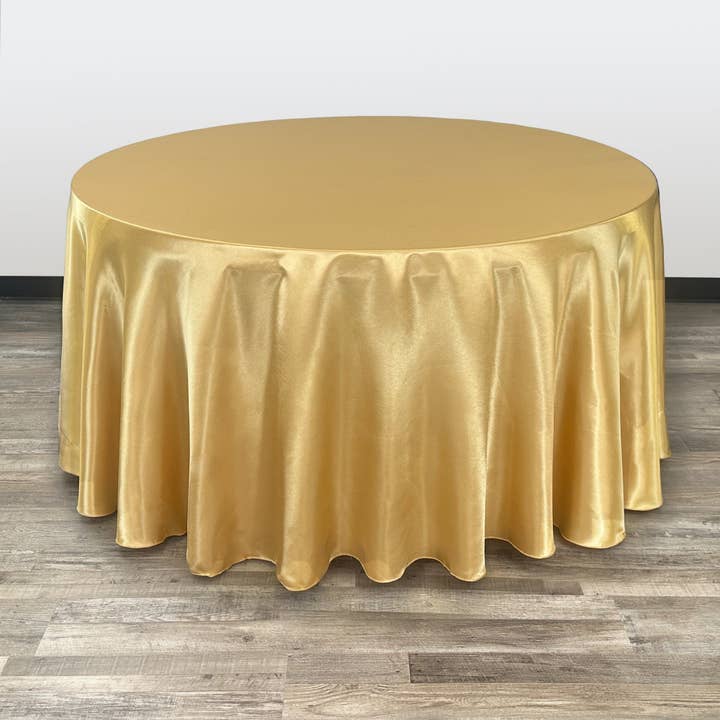 YOUR CHAIR COVERS - Wholesale Tablecloth - 120 inch Satin Round Tablecloth Gold