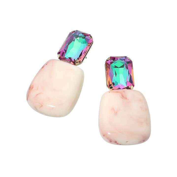 Sensibling Corp. - Wholesale Dangle Earrings - Faceted Stone Bold Marbled Resin Drop Earrings6