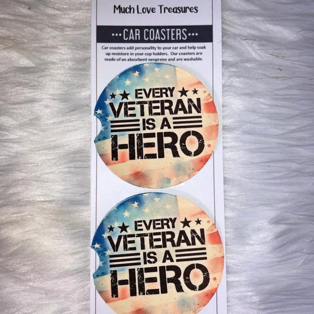Much Love Treasures - Wholesale Car Coaster - Unisex - Every Veteran is a Hero Car Coaster1