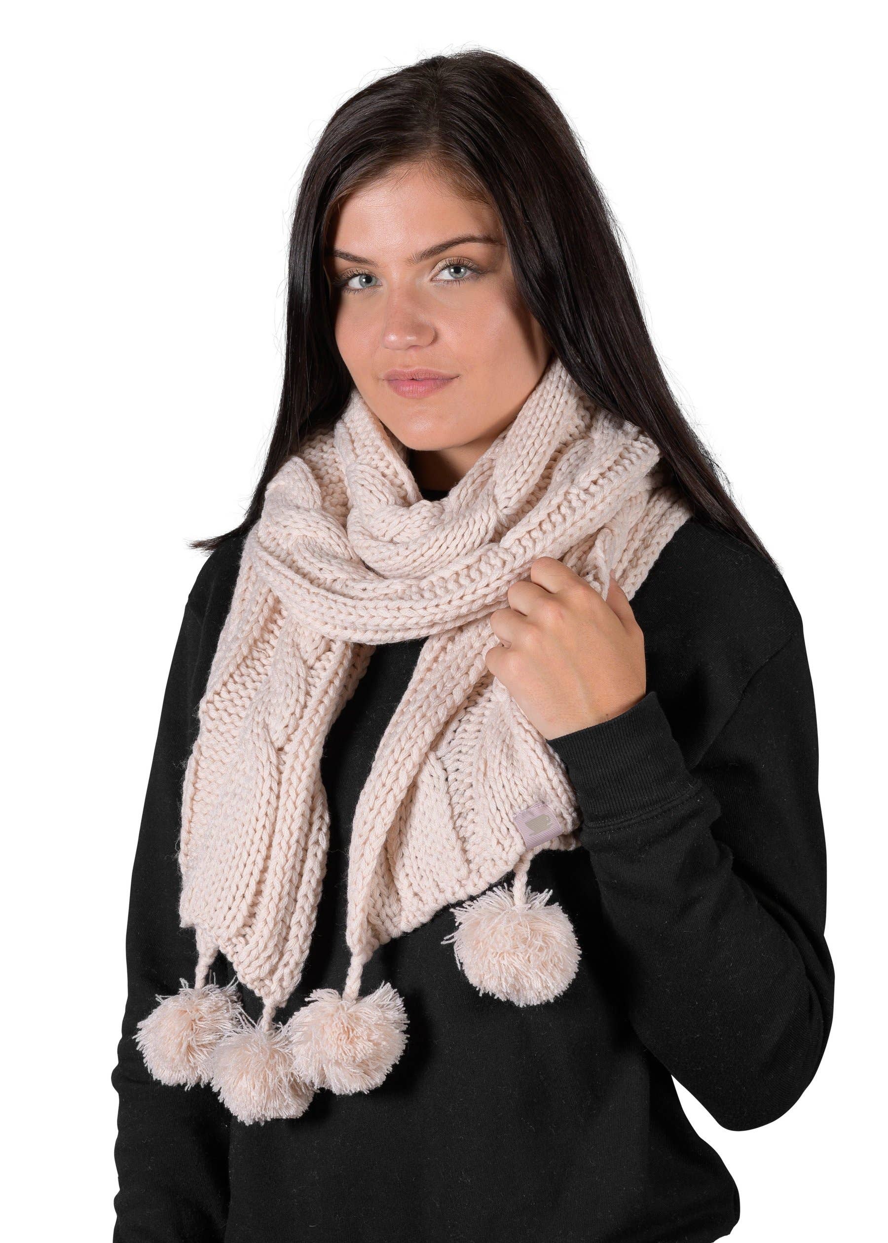 LATTELOVE - Wholesale Scarf - Women's - Cozy Textured Cable pom pom  Scarf0