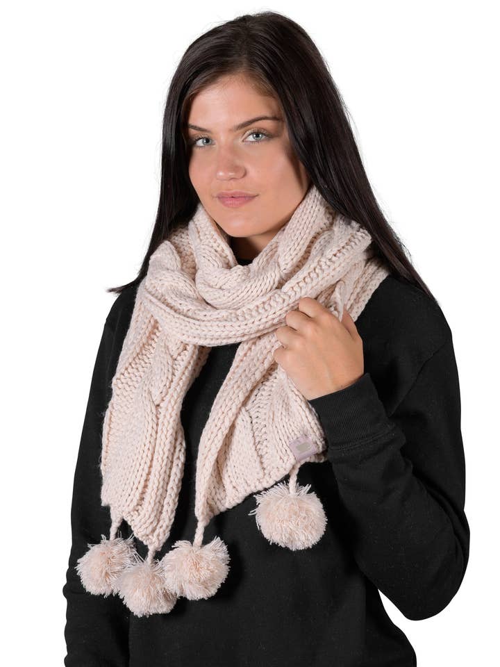 Mysig texturerad kabel pom pom halsduk för wholesale av LATTELOVE