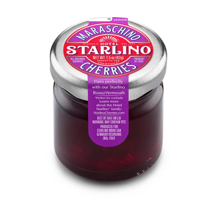 Hotel Starlino Italian Maraschino Cherries - Vendita all'ingrosso Confettura - Hotel Starlino Maraschino Mini Vasetti 42g - 96 vasetti1
