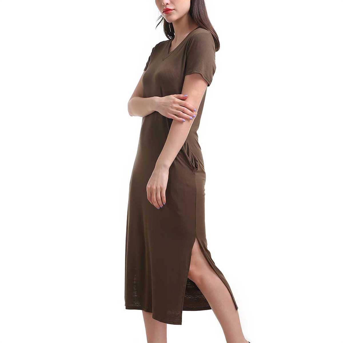 Mad Style - Wholesale Dress - Women's - One Size Heather Olive Side Slit Pocket Tunic Dress1