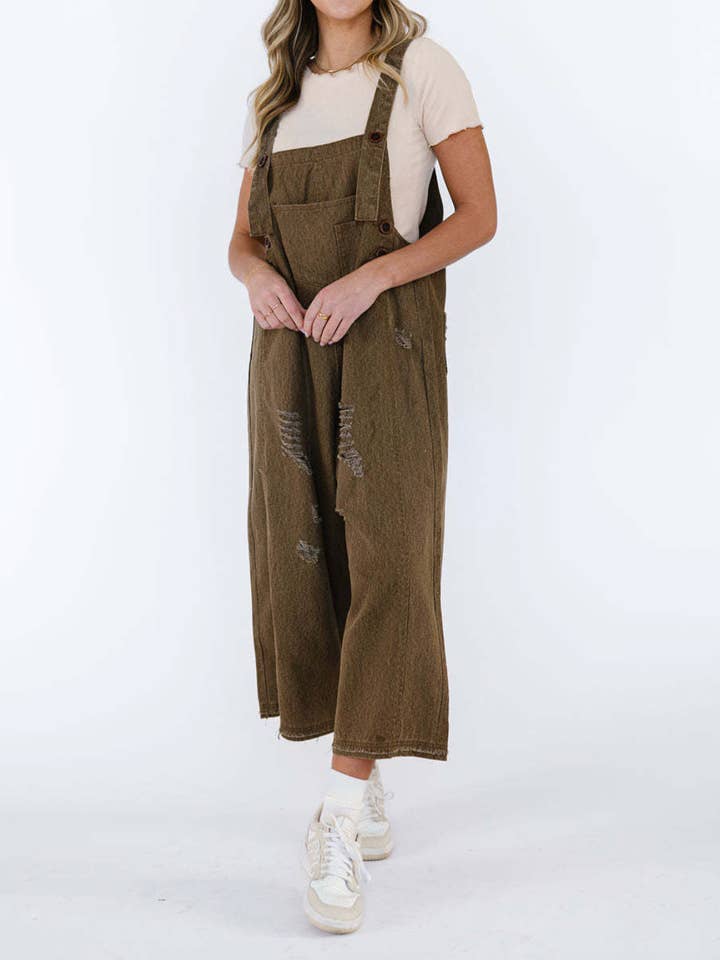 EmberLoom – Engroshandel Overalls - Dame – Kvinders bredbenede buksedragt med slidte detaljer denim overalls3
