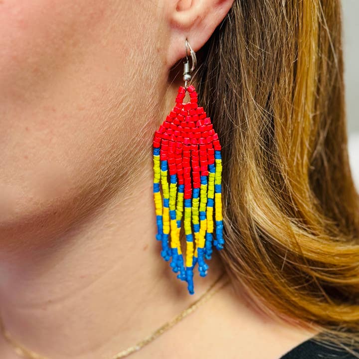 Ultra Lightweight Mini Fringe Earrings with Ombre Arrow Design for wholesale by Los Colores de la Tierra