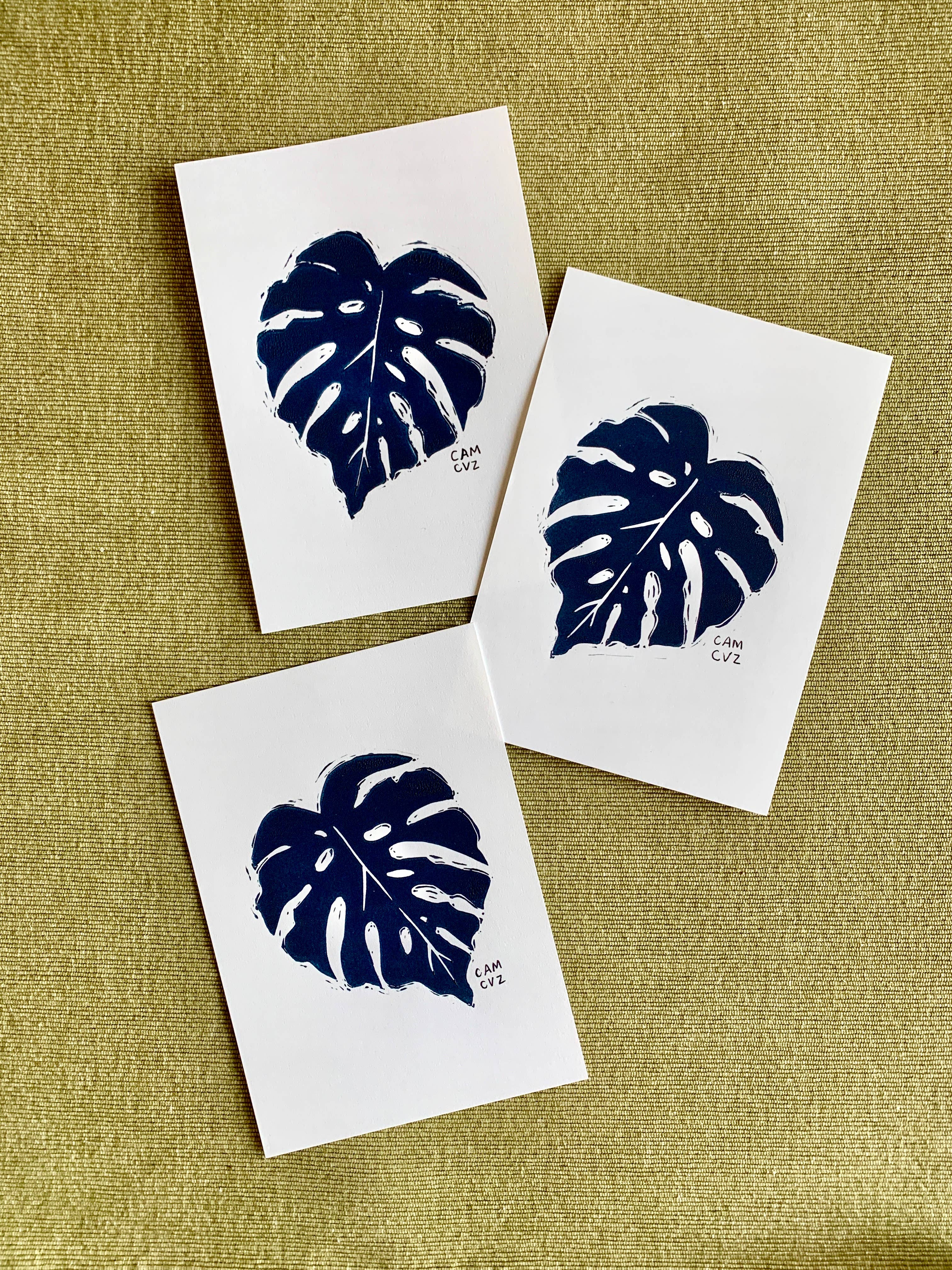 Camille Cauvez illustration et papeterie - Wholesale Wall Art Set - Monstera set of 3 linocuts | handmade prints1