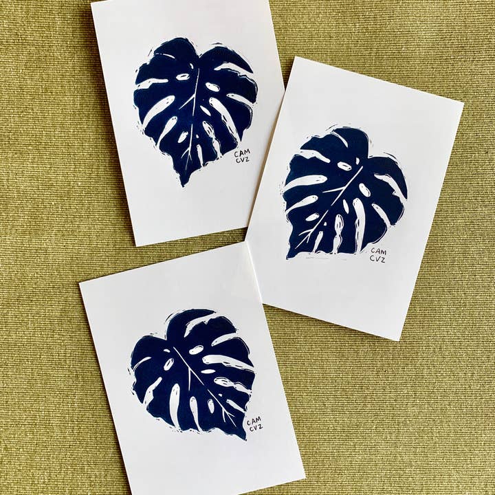 Camille Cauvez illustration et papeterie - Wholesale Wall Art Set - Monstera set of 3 linocuts | handmade prints1