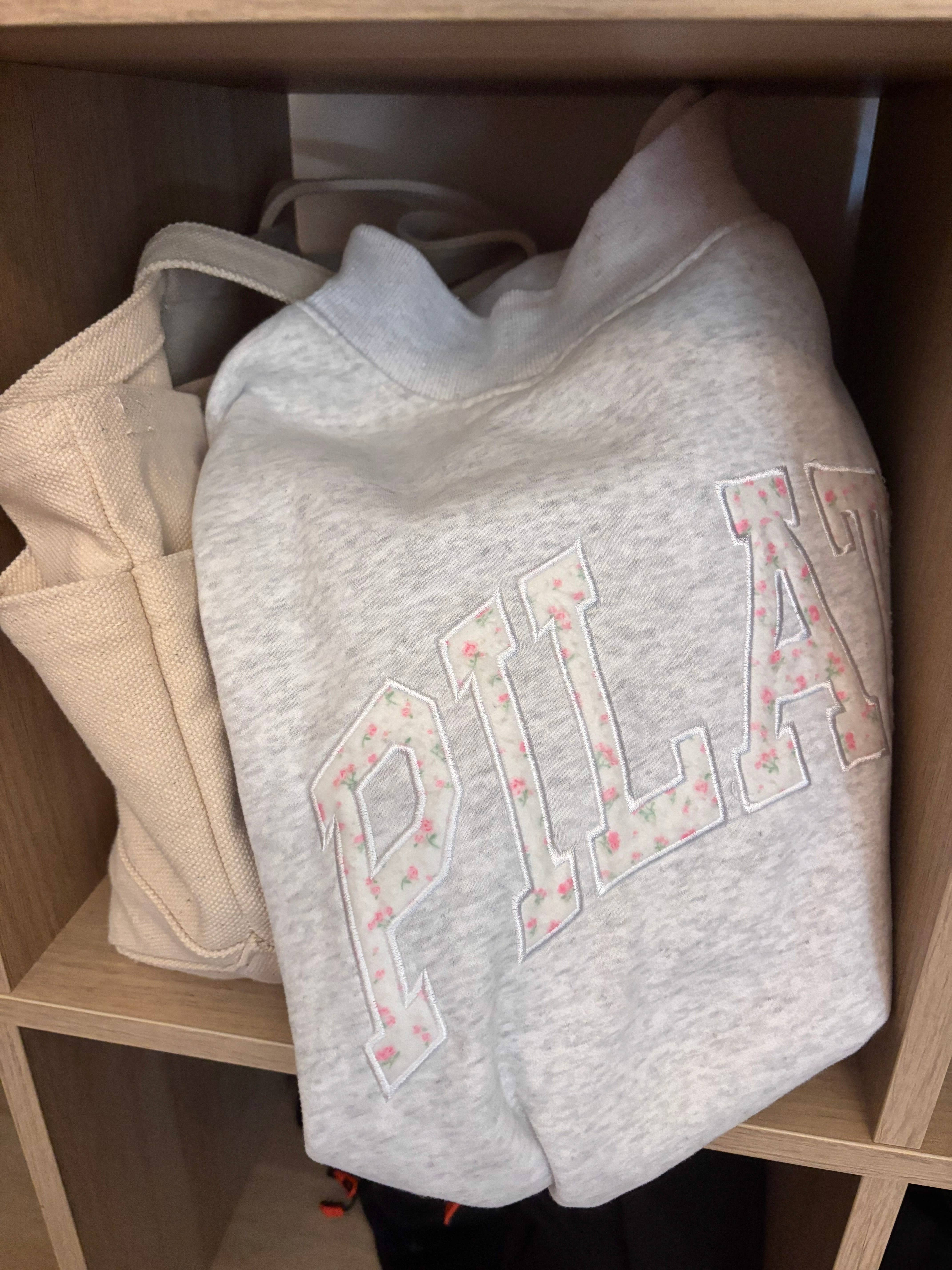 Pearl Grey Mockneck Pilates Embroider Sweatshirt for wholesale on Faire15