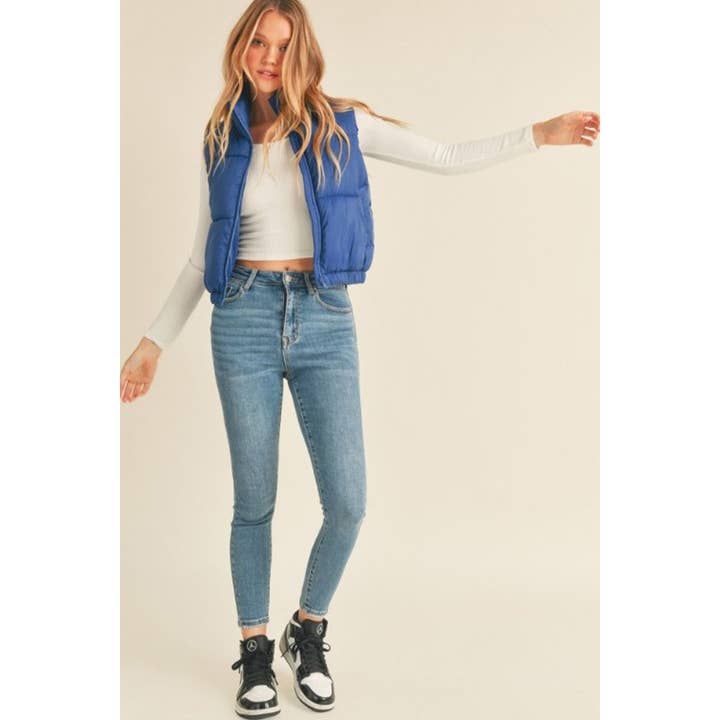 Timeless - Wholesale Outerwear Vest - Women's - Nylon High Neck Faux Down Puffer Vest