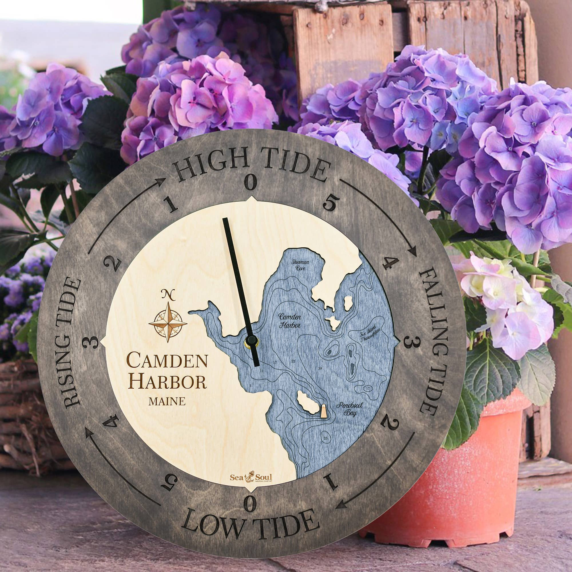 Sea & Soul Nautical Chart Art - Vente Horloges murales - Carte de profondeur d'eau de la côte du Maine12