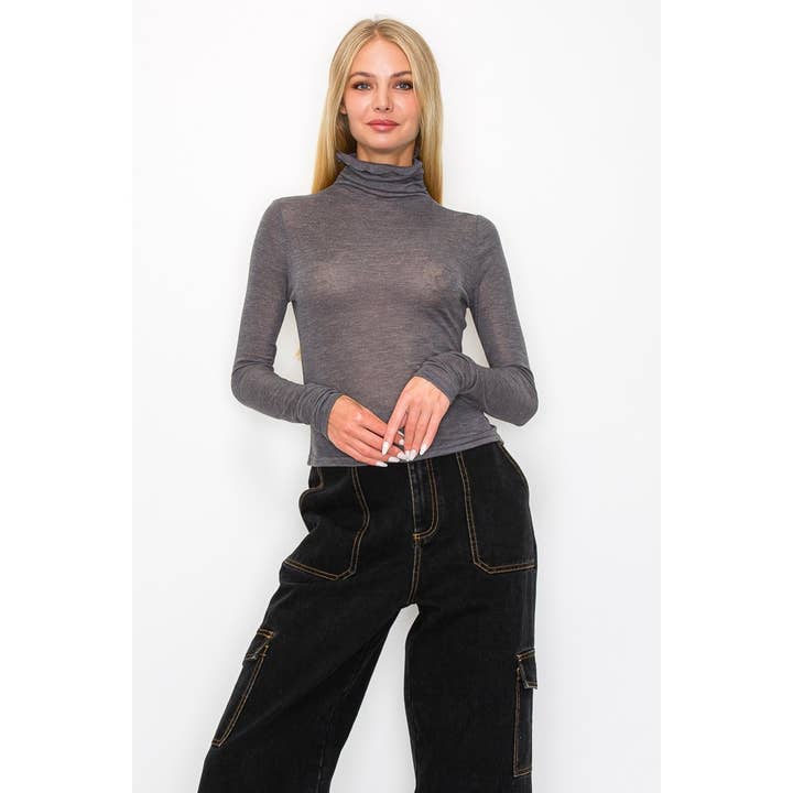 Honey Mango - Wholesale Blouse - Women's - Long sleeve sheer turtleneck top16