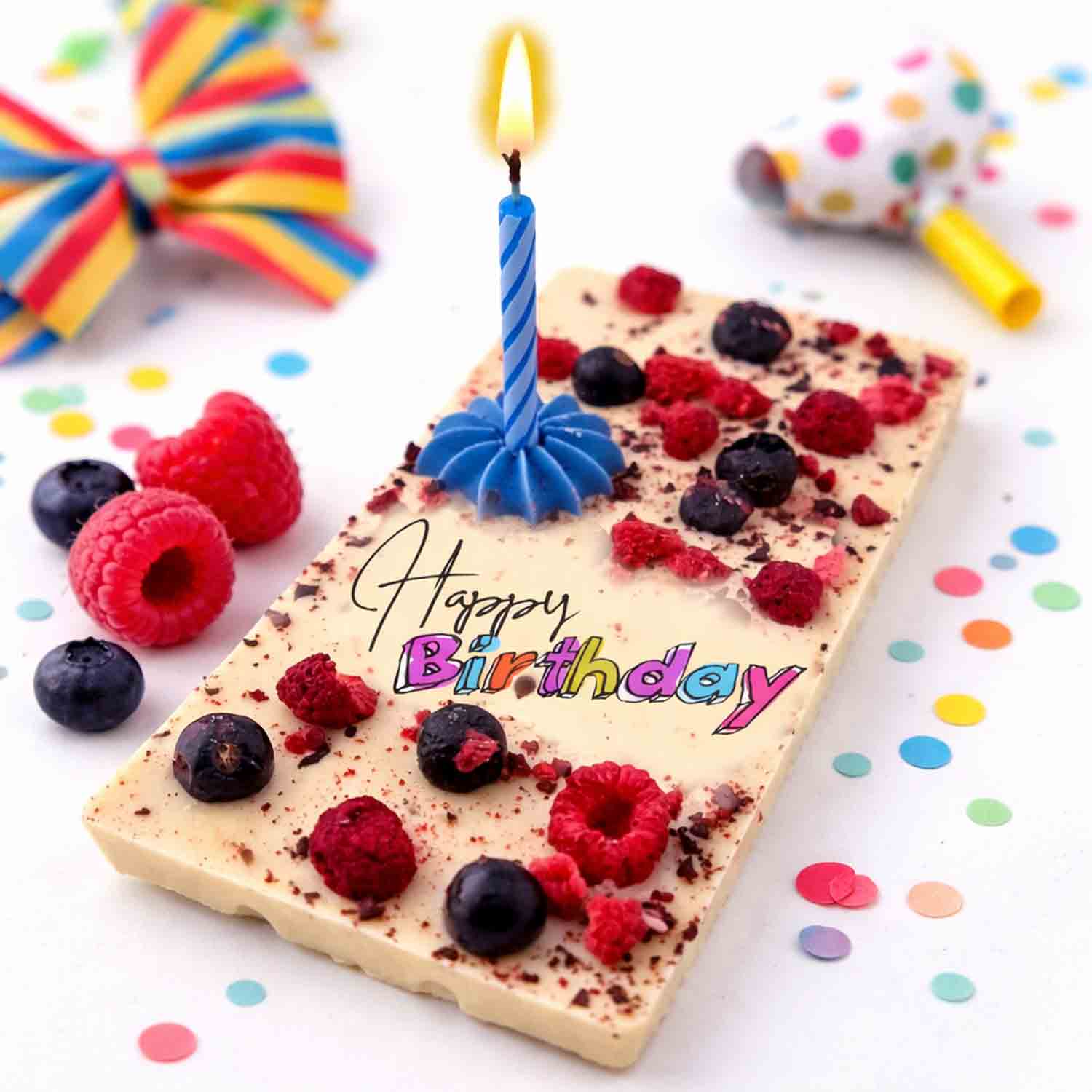 Ritonka ...made with love - Vente Barre chocolatée - Chocolat blanc Premium HAPPY BIRTHDAY avec vraie bougie1