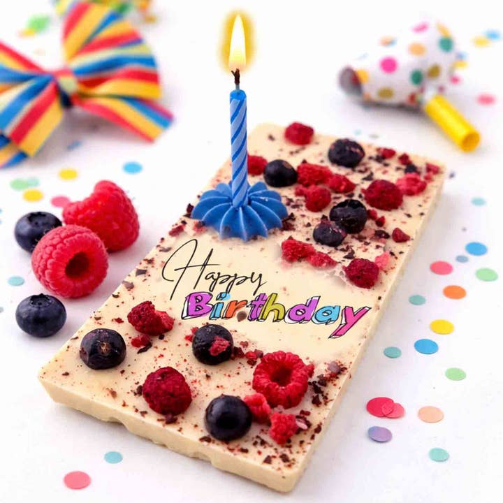 Ritonka ...made with love - Vente Barre chocolatée - Chocolat blanc Premium HAPPY BIRTHDAY avec vraie bougie1