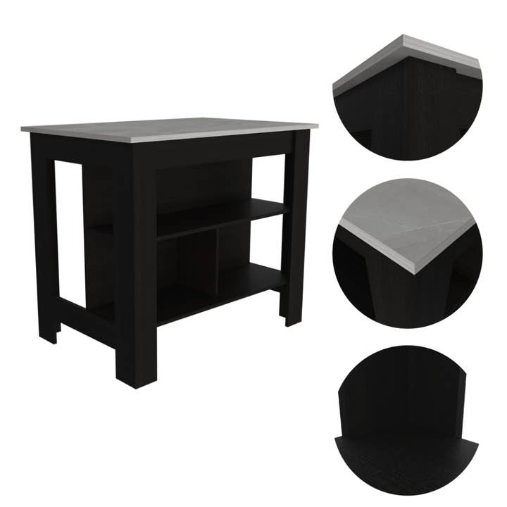 Treevol Furniture - Wholesale Kitchen Storage/Organizer - Kitchen Island Dozza, Kitchen, Black / Ibiza Marble5