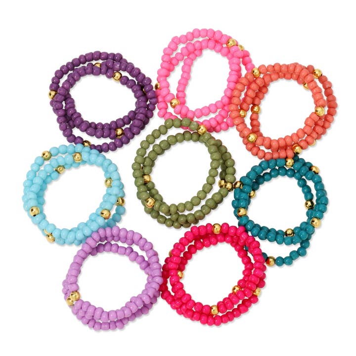 Splendid Iris - Wholesale Multi-Finger Ring - Set/24 Asst 2Mm Stretch Seed Bead Rings