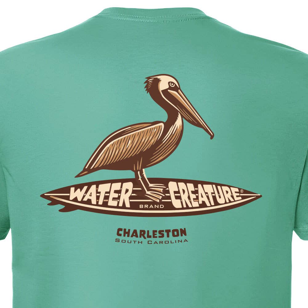 Charleston Apparel - Wholesale Screen Printed T-Shirt - Unisex - Pelican On Board - Customizable - Water Creature Design0