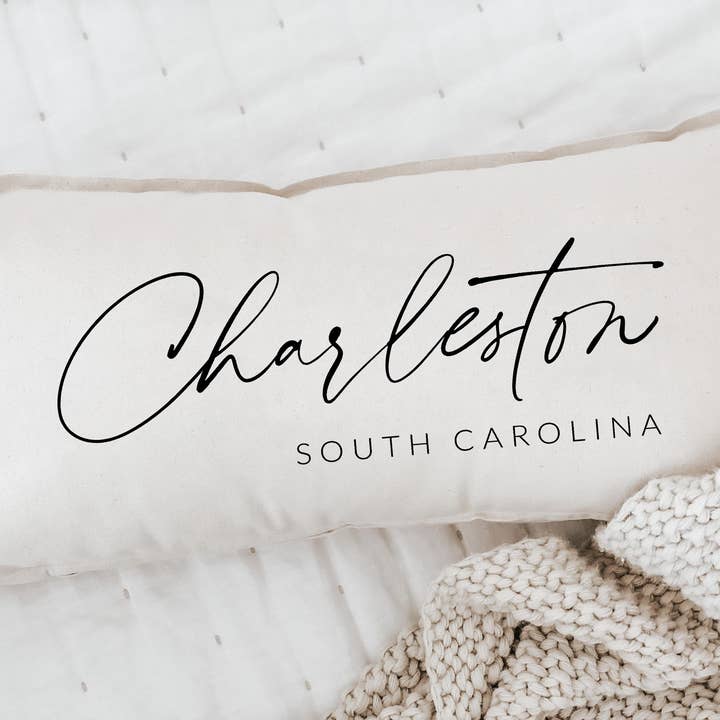 Personalized Lumbar Pillows - Personalized City Script | for wholesale by DWELL Home Shoppe