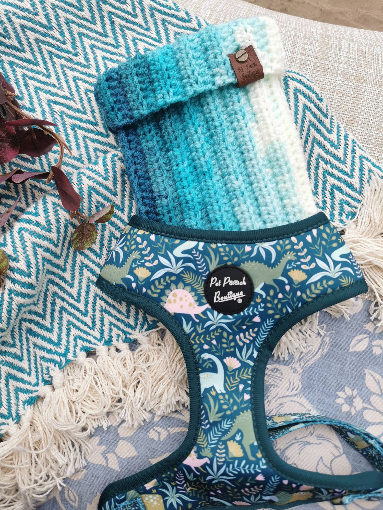 Pet Pooch Boutique - Vente Tour de cou – chien - Snood/Écharpe Tricoté pour Chien à Dégradé Bleu avec Revers (Fabriqué à la main au Royaume-Uni)2