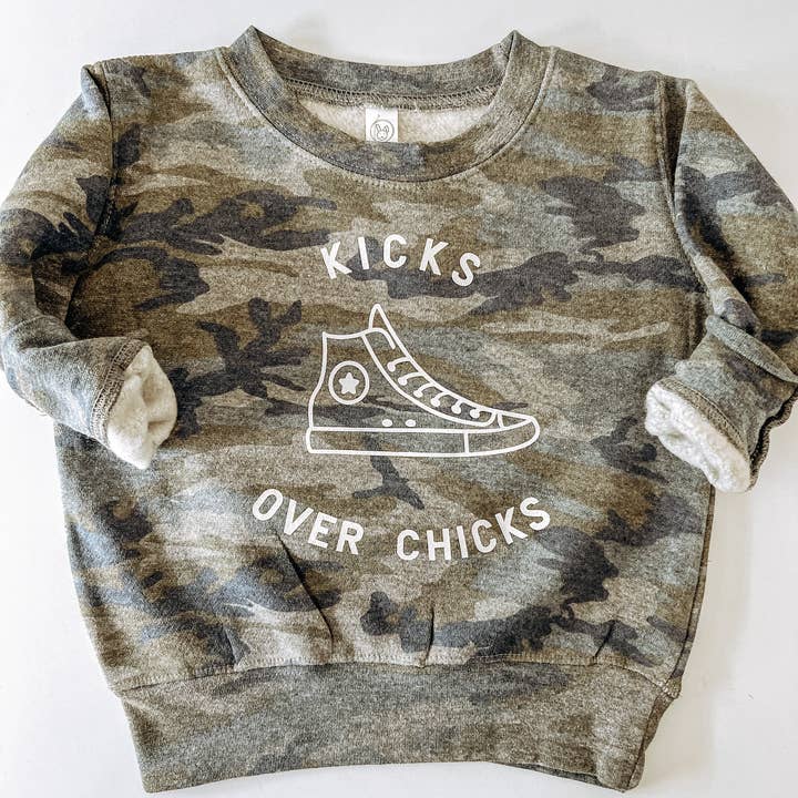 Kicks Over Chicks © Camo Pullover for wholesale by SBG Co.