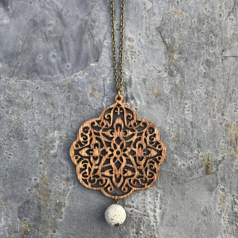 Red Shed Designs - Wholesale Pendant/Charm Necklace - Birch Wood Medallion Pendant with Concrete Bead Necklace1