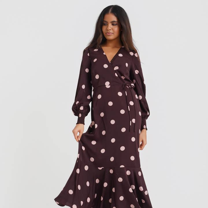 Berry Spot Wrap Long Sleeve Midi Dress for wholesale by Needs No Label