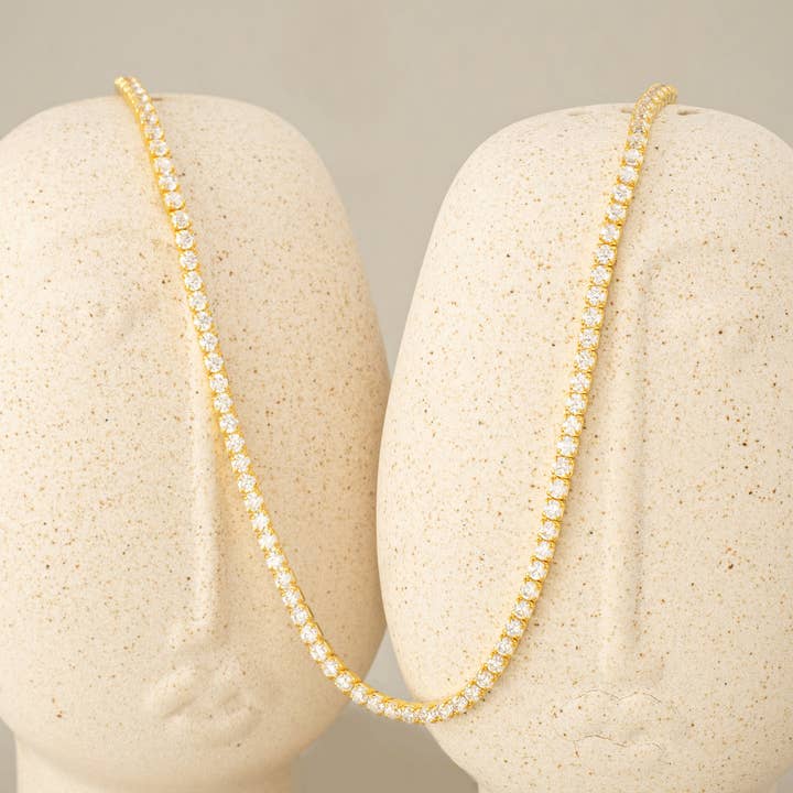 Collier en argent plaqué or Tennis Cz Chrystal pour la vente par Maral Kunst