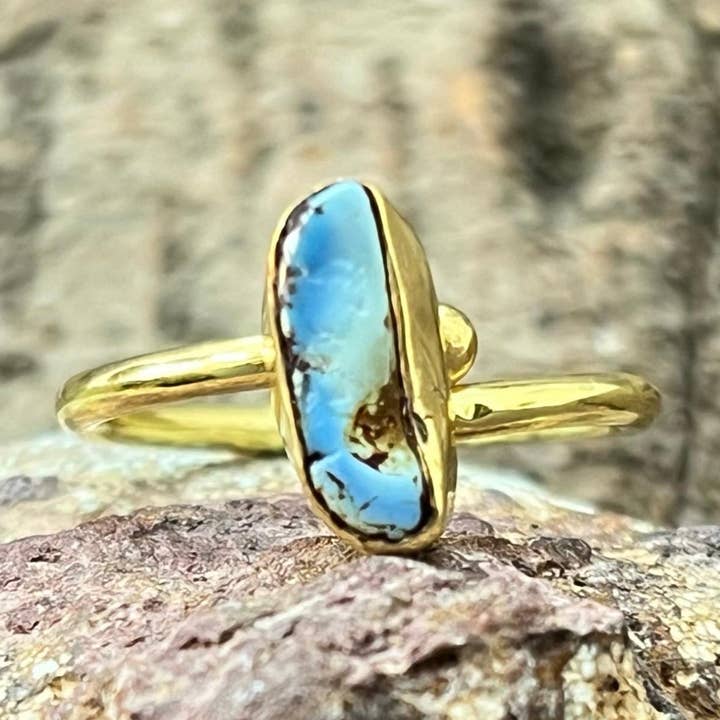Nizhonitradersllc - Wholesale Cocktail/Statement Ring - “The Golden Collection” Natural Golden Hills Turquoise Adjustable Ring0