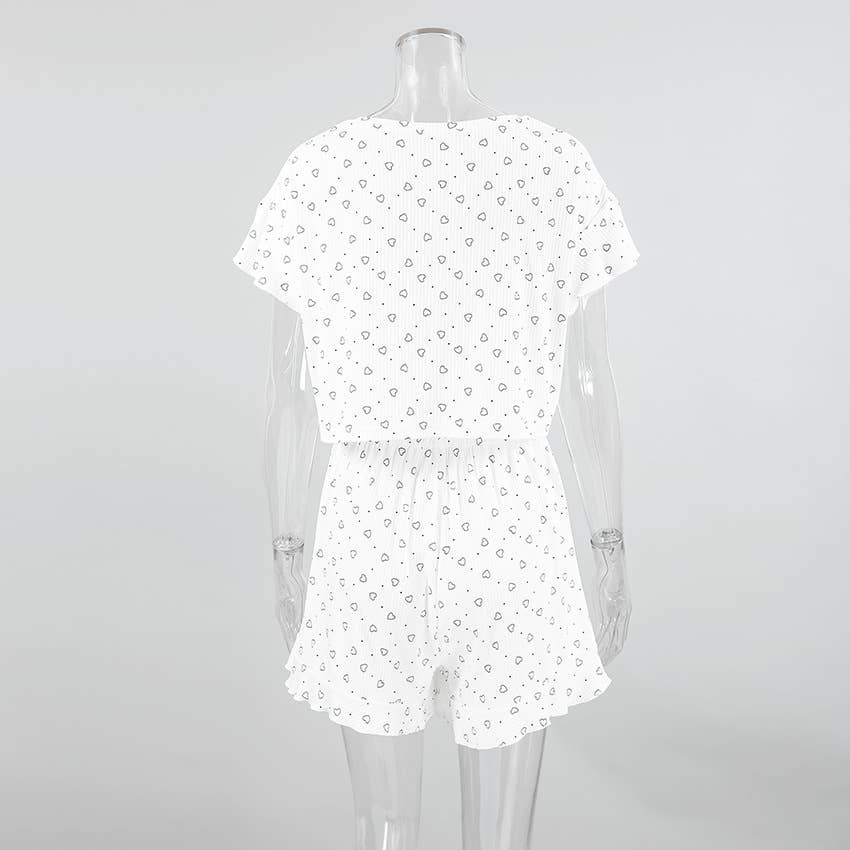 White Valentine's Day love pajamas pants three piece set for wholesale on Faire10