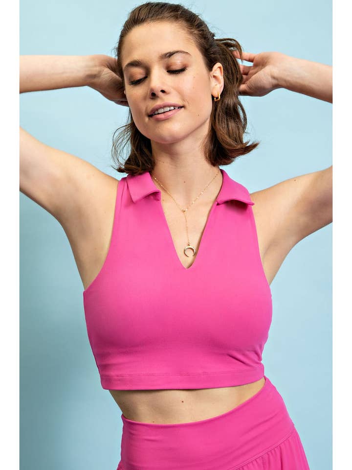 BUTTER COLLARED CROPPED SPORTS TANK WITH V-NECK for wholesale by Rae Mode