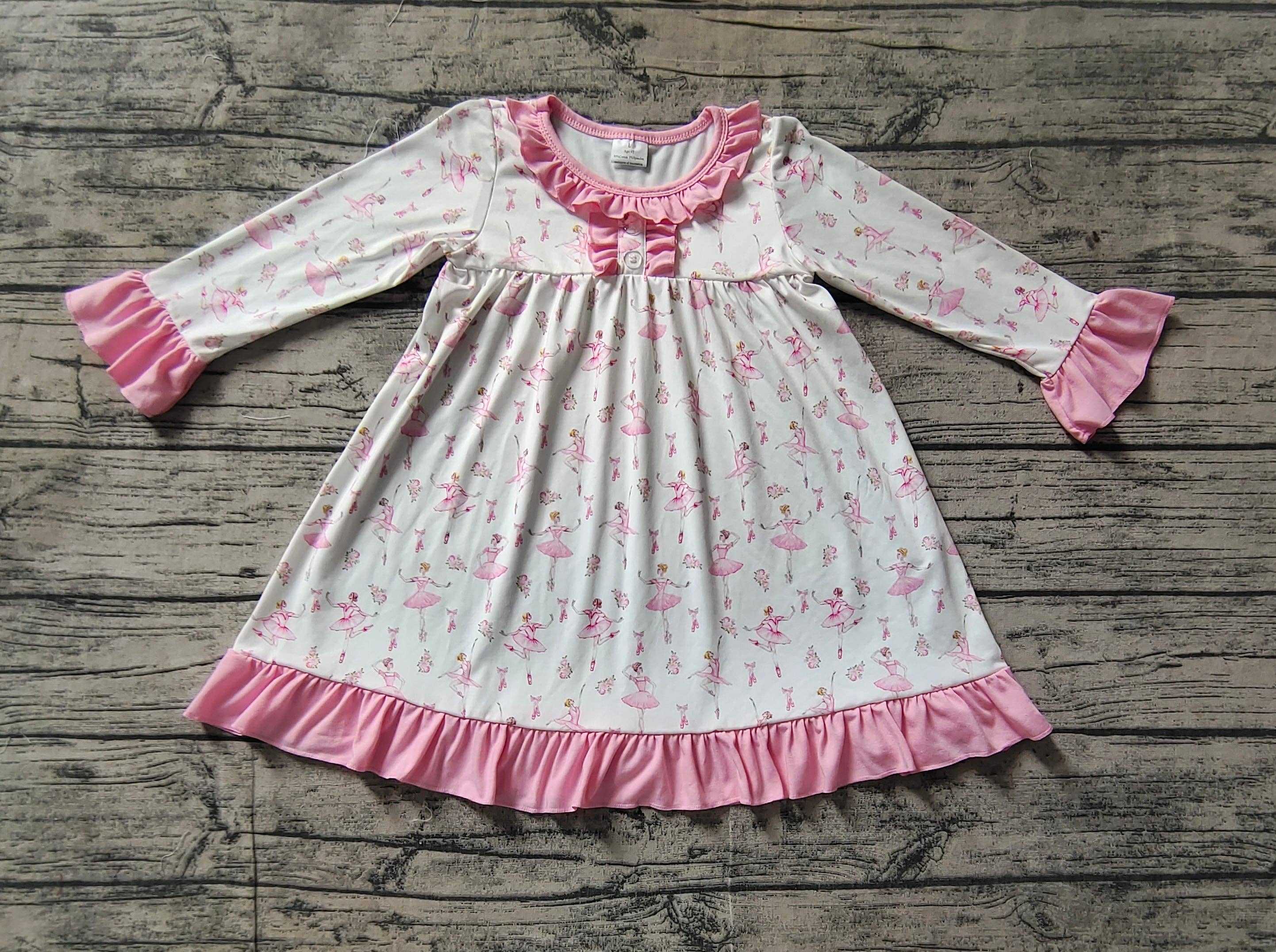 Aier Wholesale - Wholesale Dress - Kids - Baby Girls Pink Dance Ruffle Knee Length Gowns Dresses1