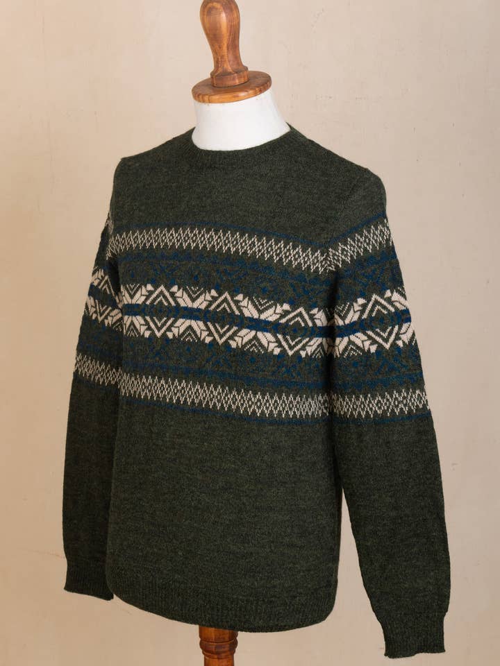 NOVICA - Wholesale Knit Sweater - Men's - Peruvian Forest Men's 100% Alpaca Sweater2