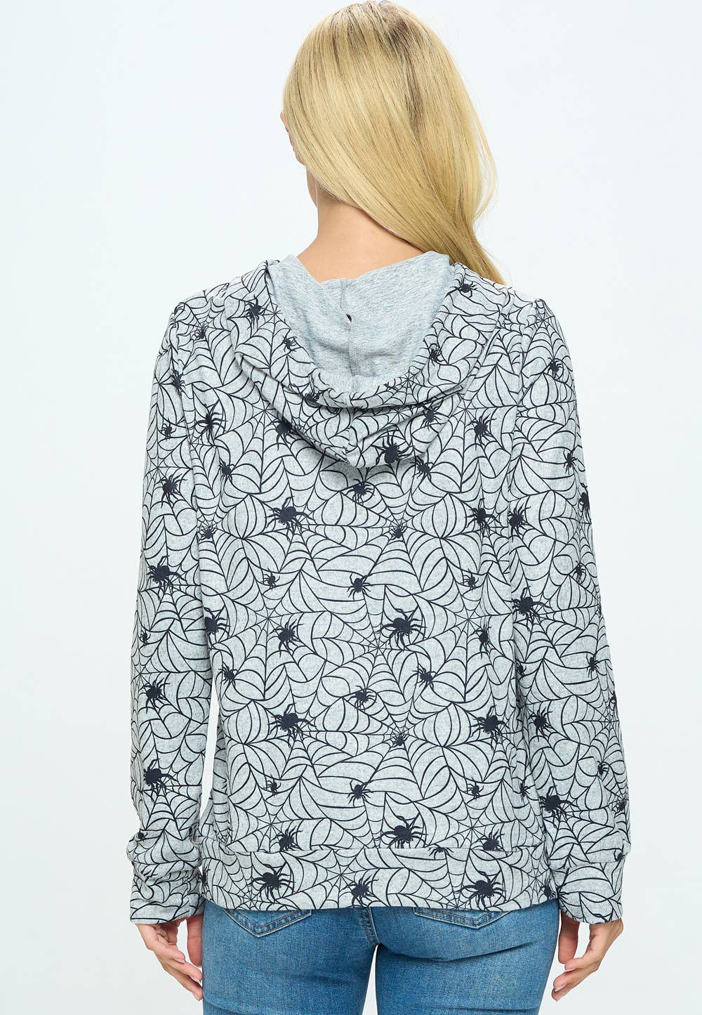 GREY Spider Web Print Hoodie With Pocket for wholesale on Faire4
